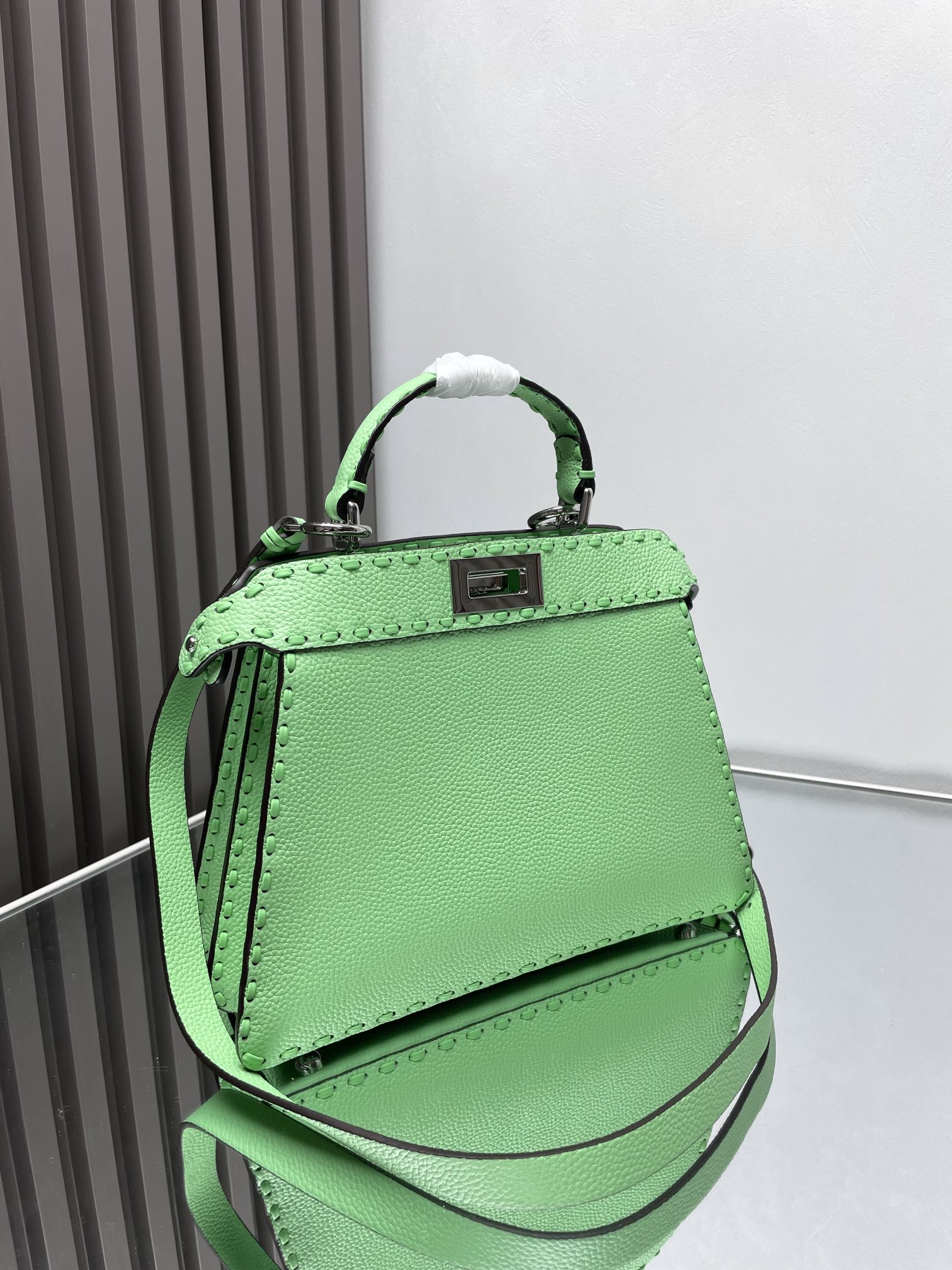 Fendi Peekaboo ISeeU Small Cactus Green Selleria Bag with 556 Hand-sewn Topstitches